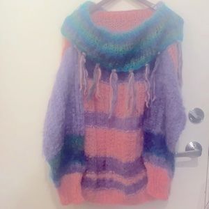 Hand made LARGE mohair sweater with 5” and hanging fringe